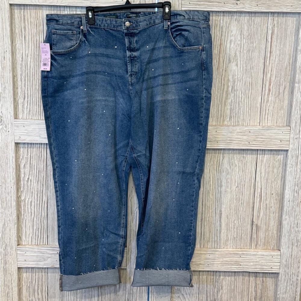 Wild Fable Jeans w/Raw Hem & Jewels on front sz 24 super high rise straight leg